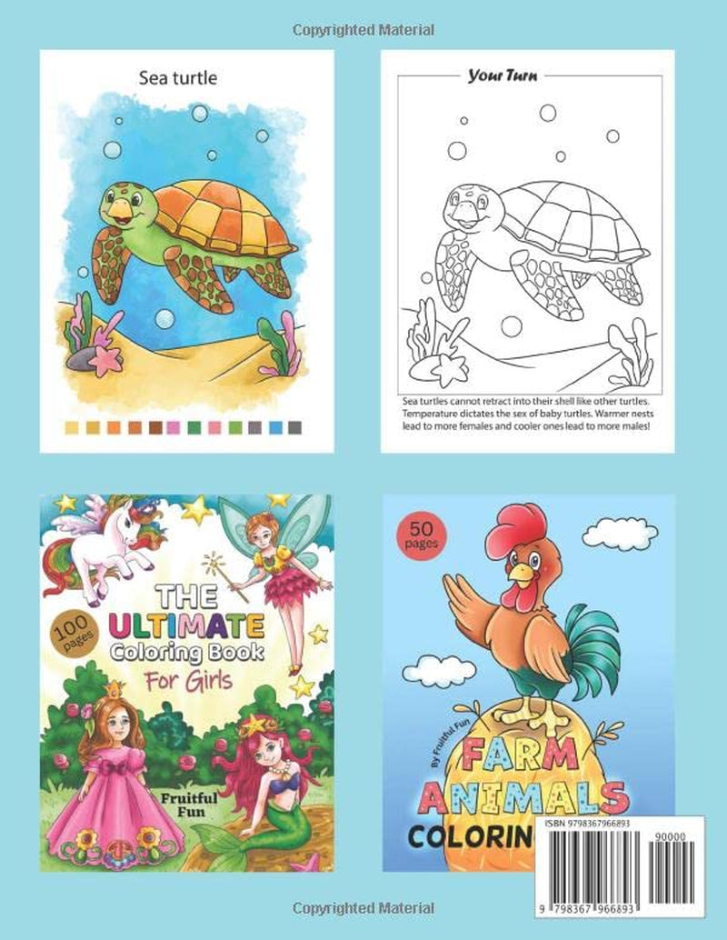 Watercolor Coloring Book Kids: (Vol.1: Sea Animals) 12 ADORABLE Coloring Pages + 12 Inspiring REFERENCE Pages for Kids to Learn the Watercolor Basics. with Fun Facts & a Quick-Start Guide!