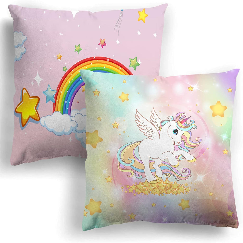 MUSOLEI Einhorn Kissenbezug 45X45Cm 2Er Kinder Samt Kissenbezug Regenbogen Einhorn Deko Kissenhülle Plüsch Sofakissenbezug Mit Reißverschluss Kissenbezüge Mädchen, Einhorn C