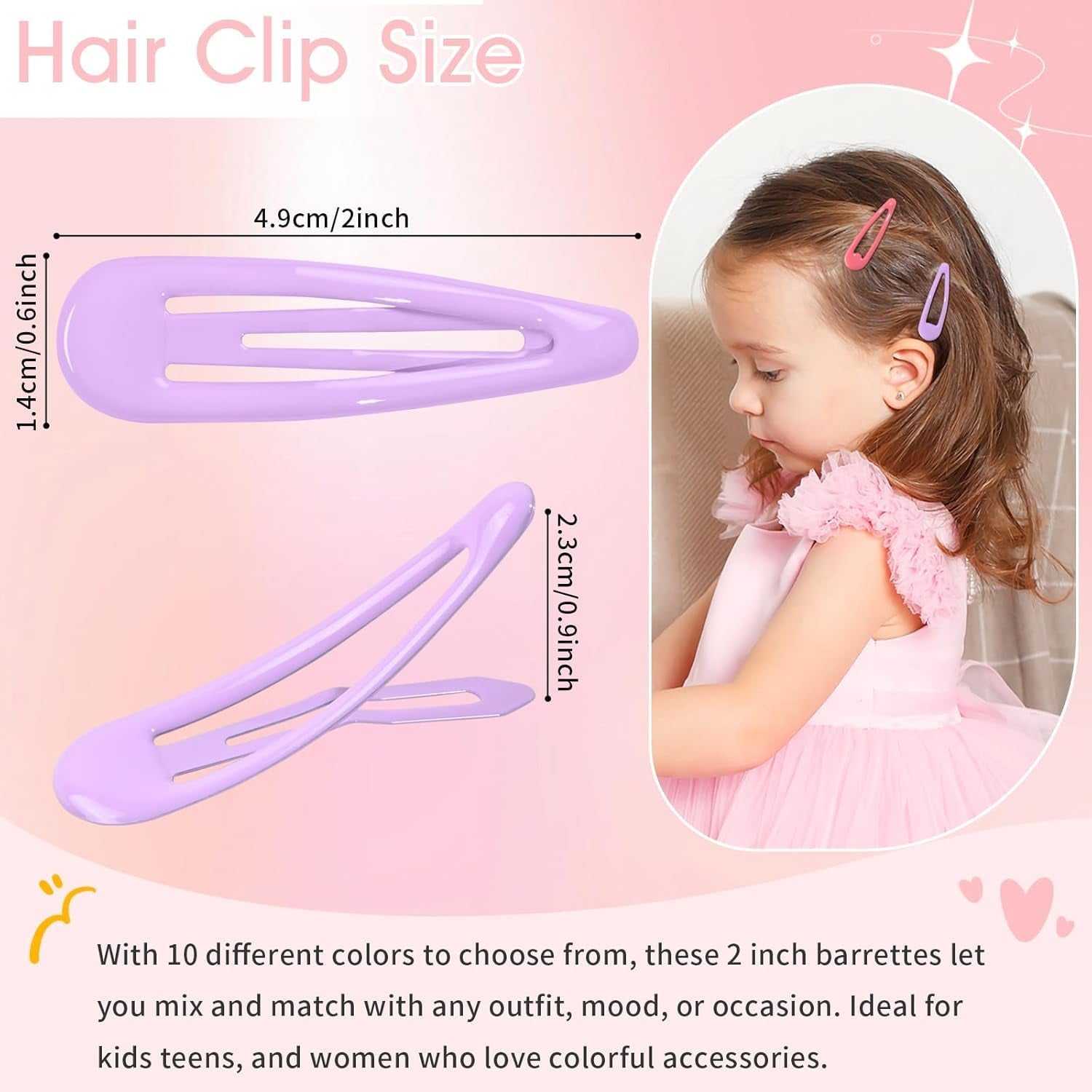 100 Stück 5Cm Haarspangen Mädchen Süße Haarclips Metall Snap Haarklammern in Bonbonfarbe Für Alltag & Party