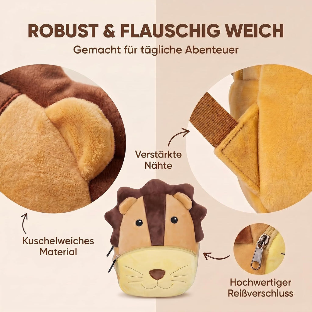 All Kids United Kinderrucksack Für Kleinkinder Kindergarten Rucksack Für Kinder Backpack Schultasche Tier-Rucksäcke 1-4 Jahre, Robust, Leichtgewichtig, Flauschig & Ergonomische Träger (Löwe)