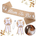Mom to Be Schärpe Baby Shower Deko Set Mit Mom to Be Daddy to Be Abzeichen Baby Shower Schärpe Sackleinen Gürtel Für Mom to Be Anstecknadel Für Papa Babyparty Geschenk Party Dekoration