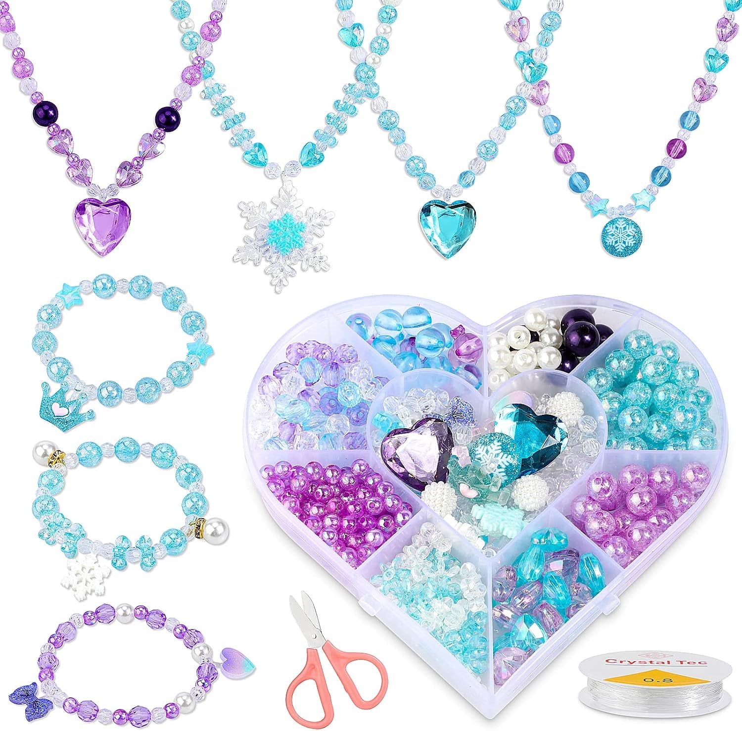 Bastelset Kinder Perlen Schmuck 400Pcs+,Perlen Zum Auffädeln Kinder Schmuck Basteln Halskette Armband Basteln DIY Meerjungfrau Prinzessin Bastelset Mitgebsel Kindergeburtstag Geschenk Für Mädchen