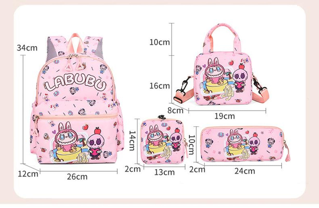 Kids Cartoon Character 3 Piece Backpack Set Lightweight School Bag with Lunch Pencil Case Brown