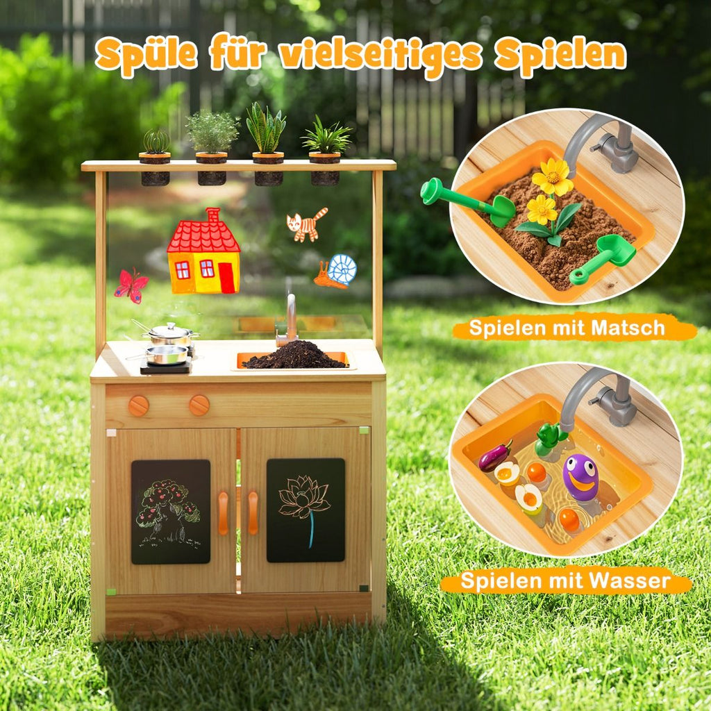 Kinder Mud Kitchen Mit Pflanzentöpfen & Kochgeschirr & Herden Holz Spielküche Spielset