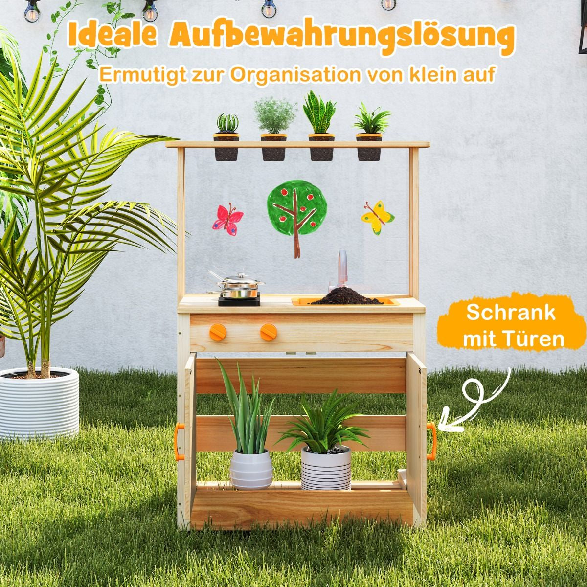 Kinder Mud Kitchen Mit Pflanzentöpfen & Kochgeschirr & Herden Holz Spielküche Spielset