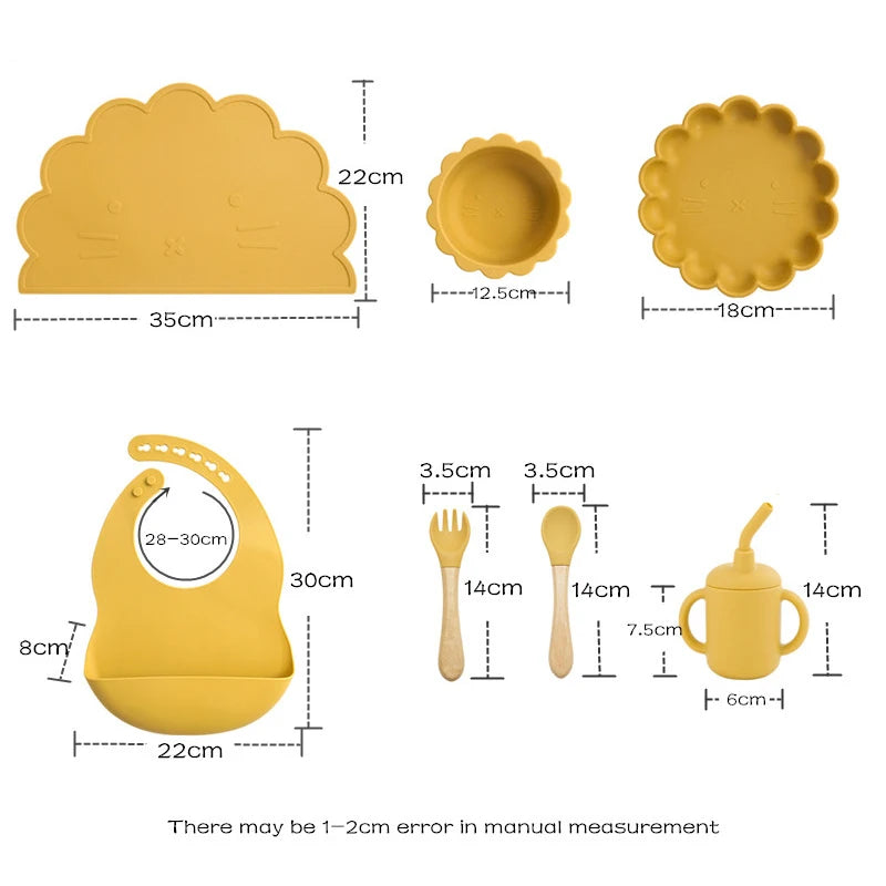 7Pcs/Set Baby Silicone Children'S Tableware Waterproof Bib Food Grade Baby Dishes Plate Suction Bowl Newborn Sippy Cup and Spoon