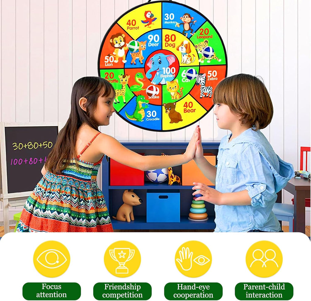 Dartscheibe Für Kinder,66 Cm Klett Dartscheibe Faltbares,Doppelseitige Dartscheibe Anzug Kinder Gamewurfspiel, Mit 6 Klebrigen Kugeln,Geburtstagsgeschenke Für 3 Jahre Und Ält