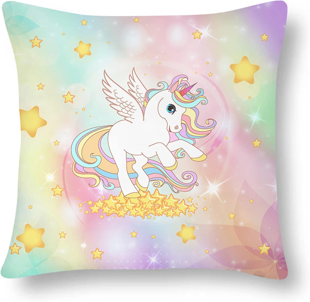 MUSOLEI Einhorn Kissenbezug 45X45Cm 2Er Kinder Samt Kissenbezug Regenbogen Einhorn Deko Kissenhülle Plüsch Sofakissenbezug Mit Reißverschluss Kissenbezüge Mädchen, Einhorn C