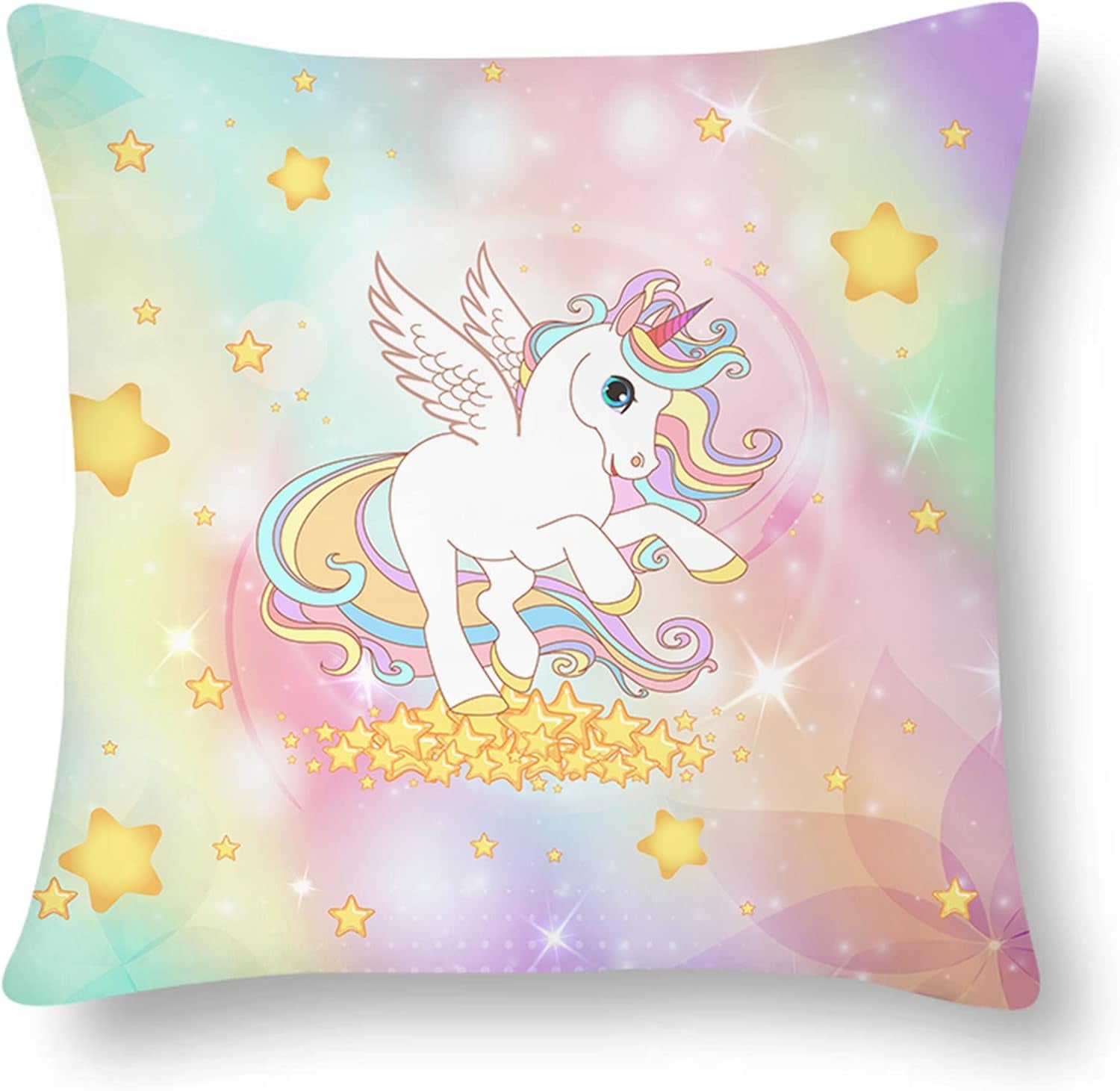 MUSOLEI Einhorn Kissenbezug 45X45Cm 2Er Kinder Samt Kissenbezug Regenbogen Einhorn Deko Kissenhülle Plüsch Sofakissenbezug Mit Reißverschluss Kissenbezüge Mädchen, Einhorn C