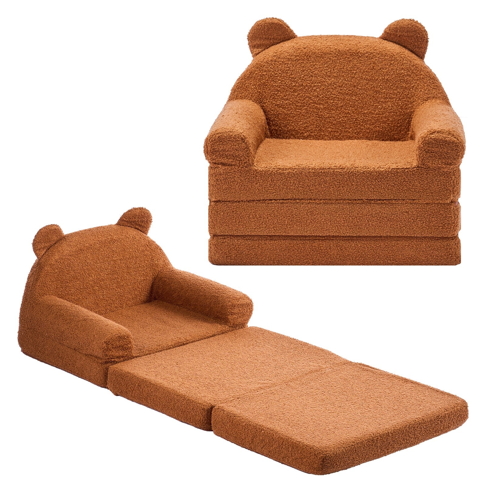 Uimoso Kindersofa Und Sessel 2-In-1 Mit Armlehnen, Ausklappbar, Braun
