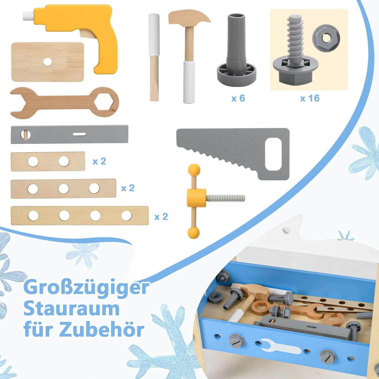 Werkzeugbank Für Kinder Hölzernes Werkbank-Spielset Zum Rollenspiel Mit Stecktafel Kreidetafel Und Ablageregal