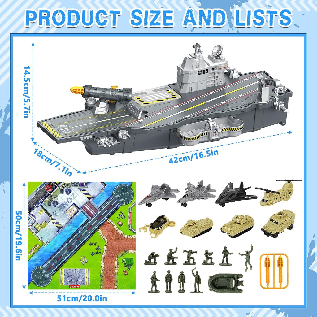 Deao Modellschiff-Flugzeugträger, Militär Flugzeug Spielzeug Set Für Kinder | Schlachtschiff Modell Mit Spielzeugsoldaten, Hubschrauber, Militärflugzeuge, Panzer, Kampfschiff Spielzeug Militärspielsachen