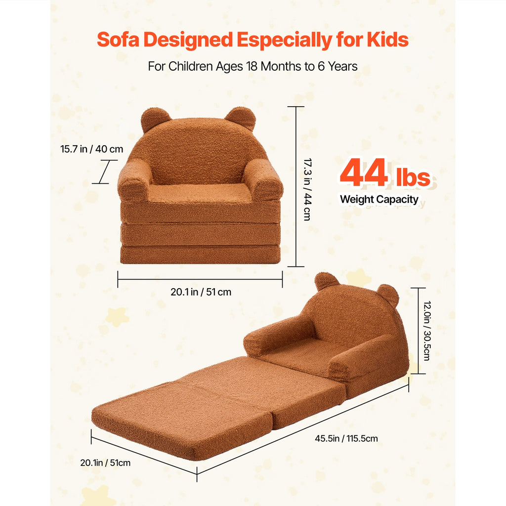 Uimoso Kindersofa Und Sessel 2-In-1 Mit Armlehnen, Ausklappbar, Braun
