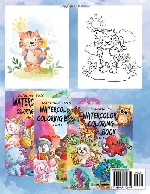 Watercolor Coloring Book Kids: (Volume 8: Hello Summer) 12 ADORABLE Coloring Pages + 12 Inspiring REFERENCE Pages (Complete with Shading) for Kids to ... (Watercolor Coloring Books for Kids, Band 7)