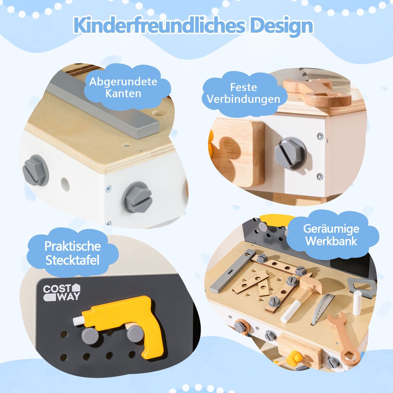 Werkzeugbank Für Kinder Hölzernes Werkbank-Spielset Zum Rollenspiel Mit Stecktafel Kreidetafel Und Ablageregal