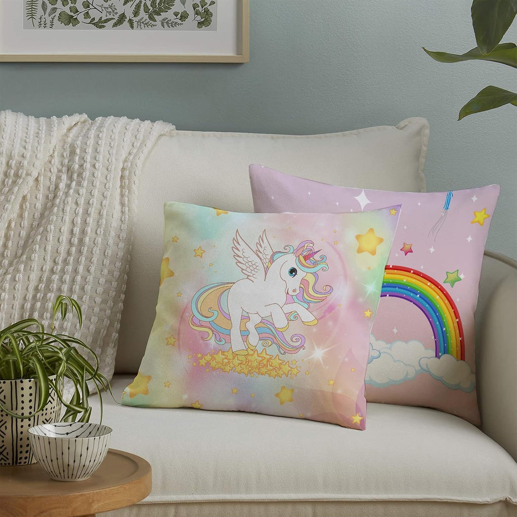 MUSOLEI Einhorn Kissenbezug 45X45Cm 2Er Kinder Samt Kissenbezug Regenbogen Einhorn Deko Kissenhülle Plüsch Sofakissenbezug Mit Reißverschluss Kissenbezüge Mädchen, Einhorn C
