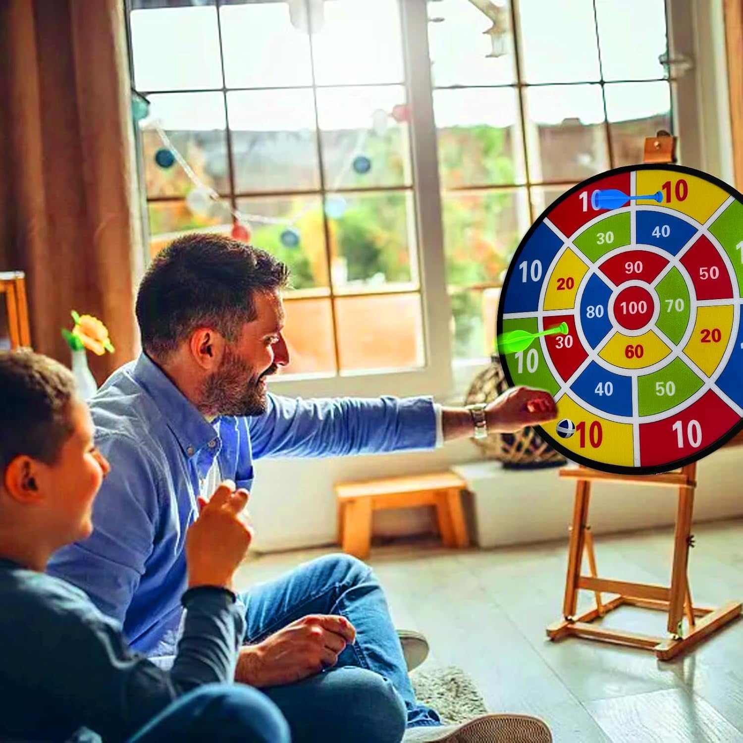 Dartscheibe Für Kinder,66 Cm Klett Dartscheibe Faltbares,Doppelseitige Dartscheibe Anzug Kinder Gamewurfspiel, Mit 6 Klebrigen Kugeln,Geburtstagsgeschenke Für 3 Jahre Und Ält