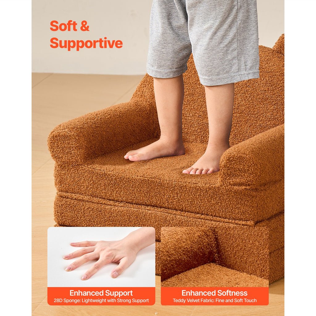 Uimoso Kindersofa Und Sessel 2-In-1 Mit Armlehnen, Ausklappbar, Braun