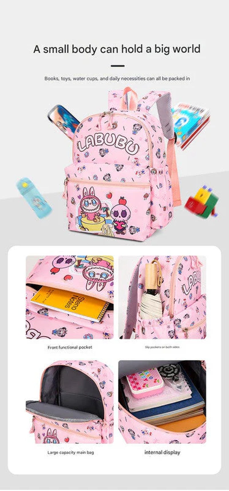 Kids Cartoon Character 3 Piece Backpack Set Lightweight School Bag with Lunch Pencil Case Brown