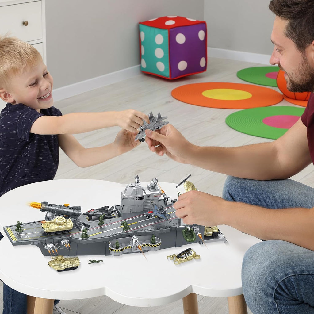 Deao Modellschiff-Flugzeugträger, Militär Flugzeug Spielzeug Set Für Kinder | Schlachtschiff Modell Mit Spielzeugsoldaten, Hubschrauber, Militärflugzeuge, Panzer, Kampfschiff Spielzeug Militärspielsachen