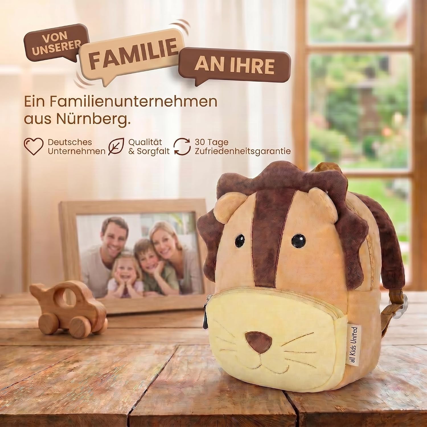 All Kids United Kinderrucksack Für Kleinkinder Kindergarten Rucksack Für Kinder Backpack Schultasche Tier-Rucksäcke 1-4 Jahre, Robust, Leichtgewichtig, Flauschig & Ergonomische Träger (Löwe)