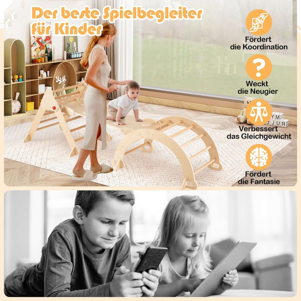 Kletterdreieck Mit Rutsche & Kletterbogen Klettergerüst Inkl. Doppelseitige Rampe