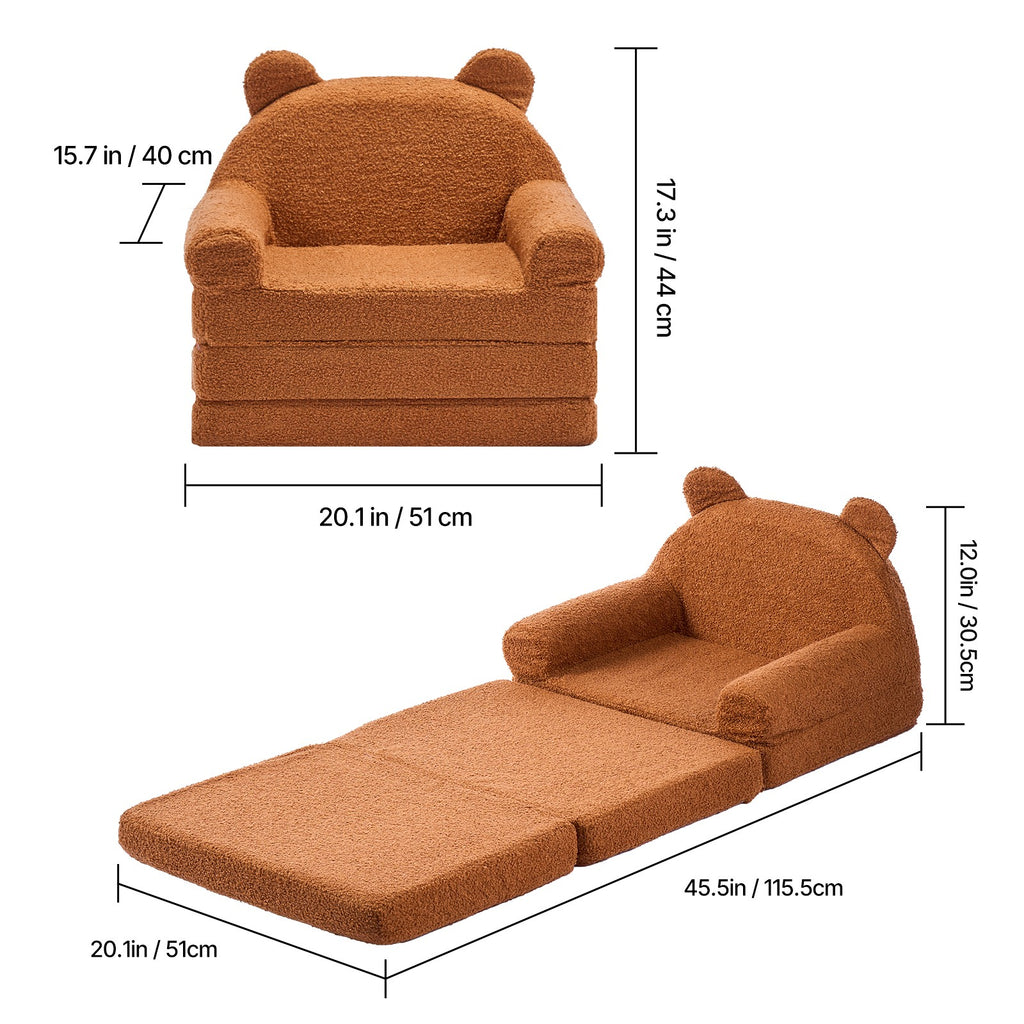 Uimoso Kindersofa Und Sessel 2-In-1 Mit Armlehnen, Ausklappbar, Braun