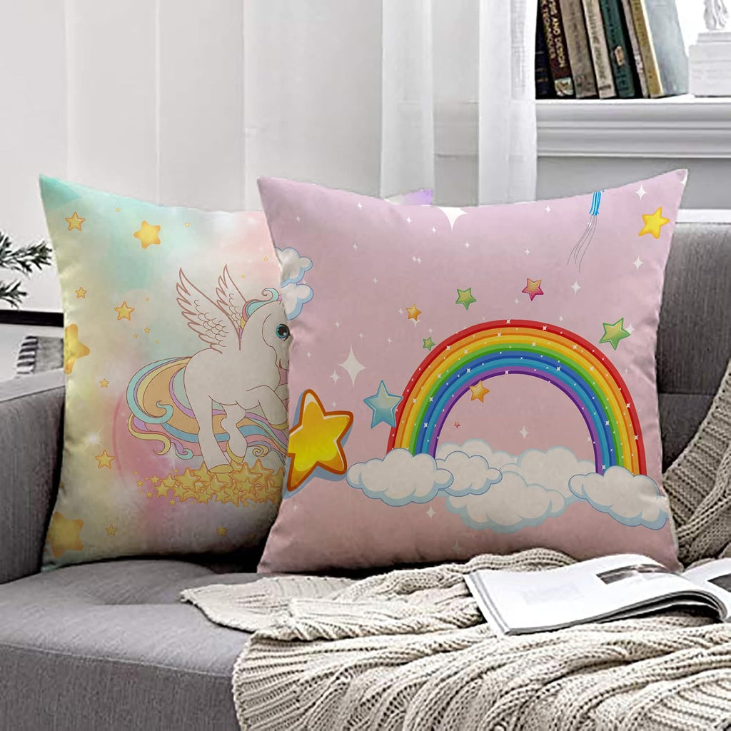 MUSOLEI Einhorn Kissenbezug 45X45Cm 2Er Kinder Samt Kissenbezug Regenbogen Einhorn Deko Kissenhülle Plüsch Sofakissenbezug Mit Reißverschluss Kissenbezüge Mädchen, Einhorn C