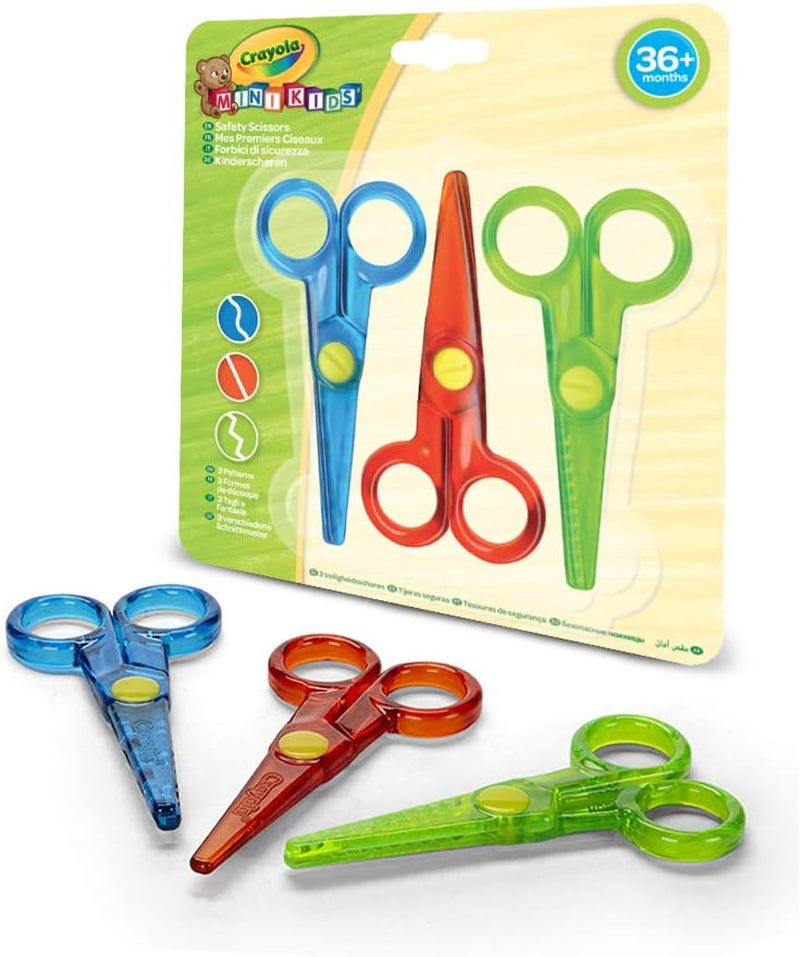 Crayola Mini Kids - 3 Sicherheitsscheren, Sichere Schere Mit Kunststoffklinge Zum Erlernen Des Schneidens, Kindergarten Aktivitäten, Ab 3 Jahren, 81-8119