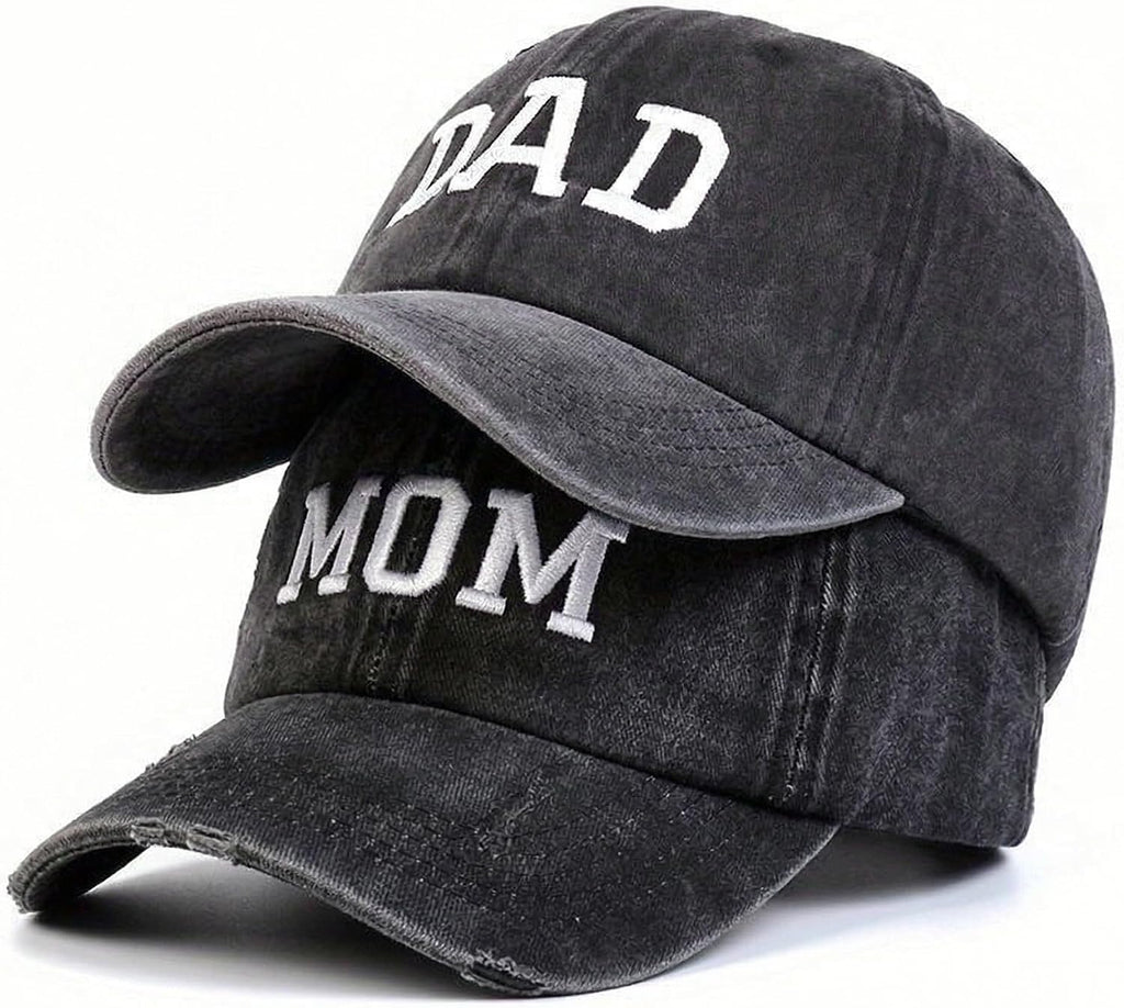 Mom Und Dad Baseball Cap – MOM & DAD Paar Set – Besticktes Washed Denim, Verstellbar, Geschenk Für Paare, Eltern,Unisex Baseballmütze