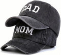 Mom Und Dad Baseball Cap – MOM & DAD Paar Set – Besticktes Washed Denim, Verstellbar, Geschenk Für Paare, Eltern,Unisex Baseballmütze