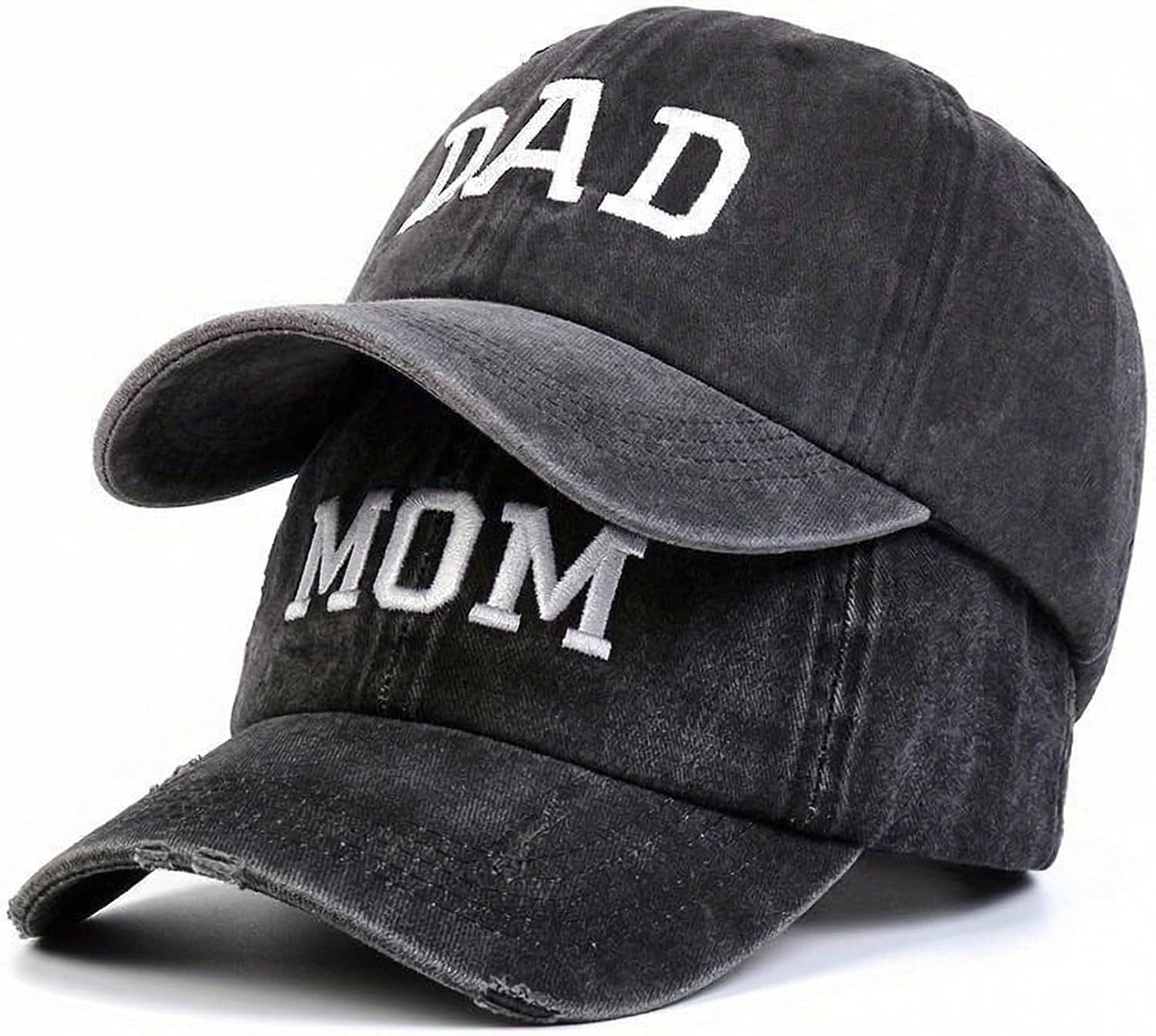 Mom Und Dad Baseball Cap – MOM & DAD Paar Set – Besticktes Washed Denim, Verstellbar, Geschenk Für Paare, Eltern,Unisex Baseballmütze