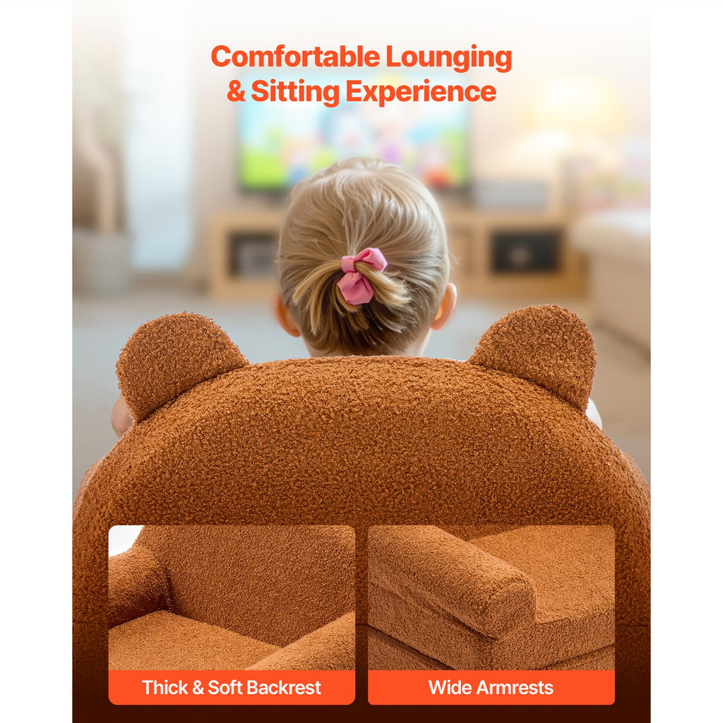 Uimoso Kindersofa Und Sessel 2-In-1 Mit Armlehnen, Ausklappbar, Braun