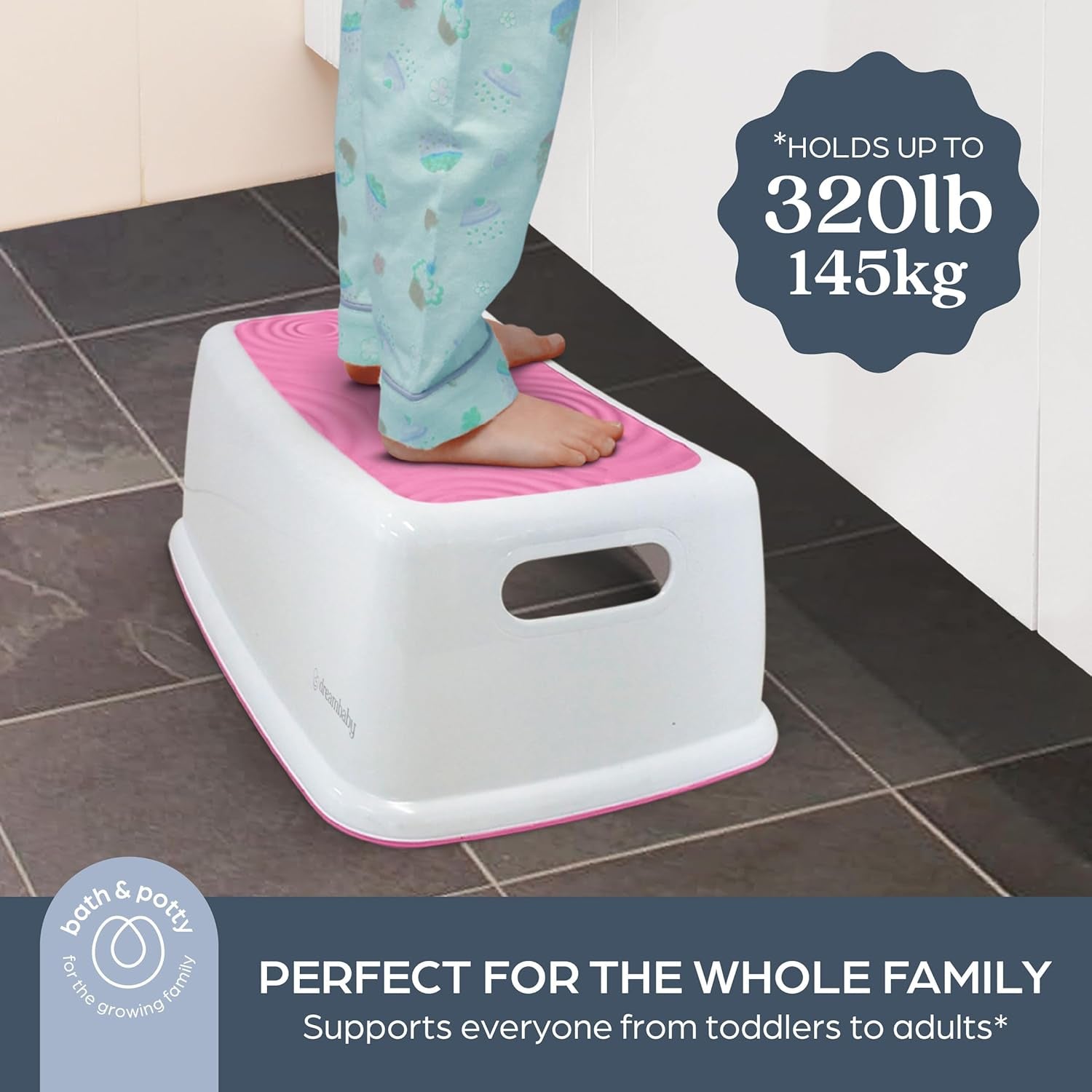 Easy-Up Toddler & Me Premium Step Stool - Anti-Slip Base & Sure-Grip Topper - Supports up to 145Kg - Easy to Clean, Lightweight and Durable Step up for Toddlers, Kids & Adults - Pink
