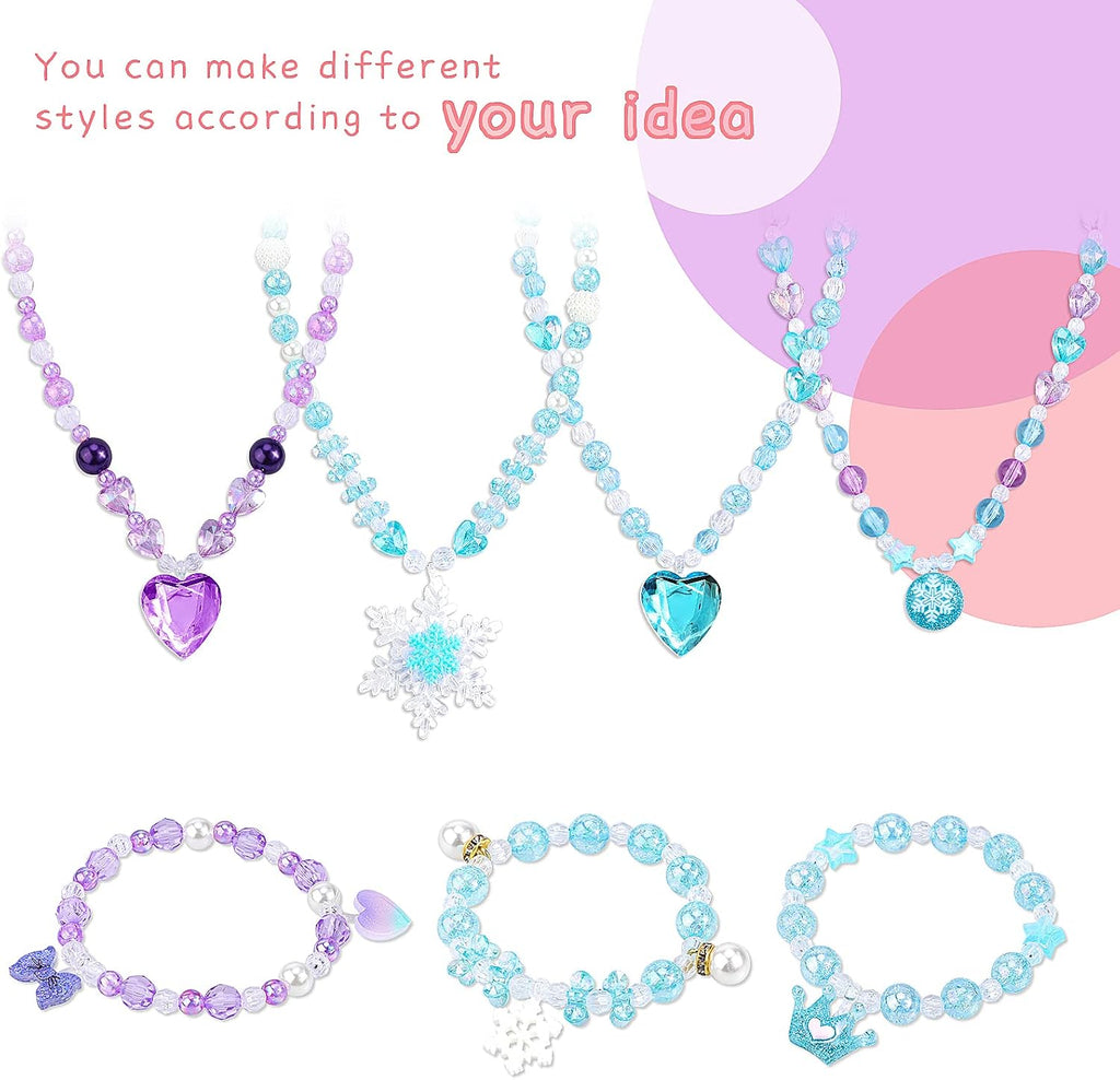 Bastelset Kinder Perlen Schmuck 400Pcs+,Perlen Zum Auffädeln Kinder Schmuck Basteln Halskette Armband Basteln DIY Meerjungfrau Prinzessin Bastelset Mitgebsel Kindergeburtstag Geschenk Für Mädchen