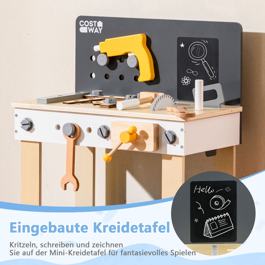 Werkzeugbank Für Kinder Hölzernes Werkbank-Spielset Zum Rollenspiel Mit Stecktafel Kreidetafel Und Ablageregal