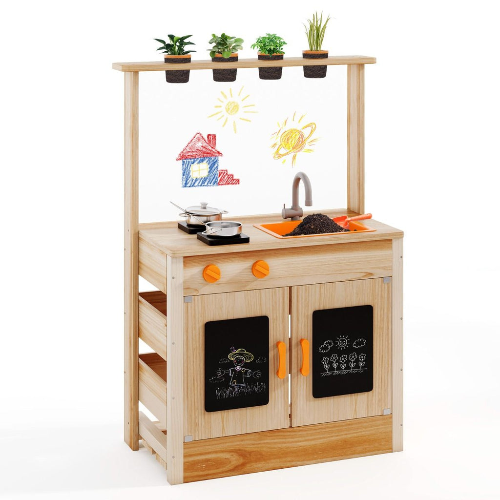 Kinder Mud Kitchen Mit Pflanzentöpfen & Kochgeschirr & Herden Holz Spielküche Spielset
