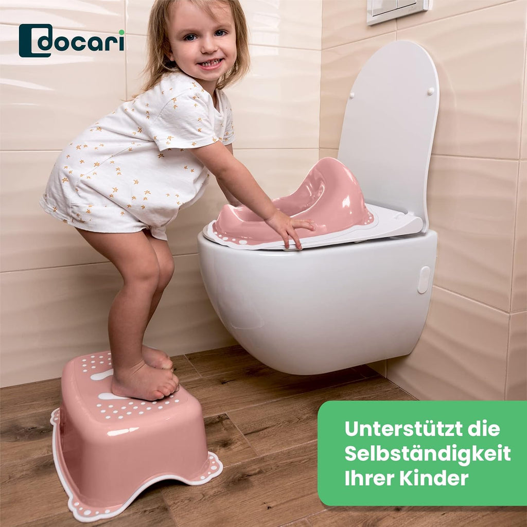 Toilettentrainer Mit Treppe Als Set Rosa - Toilettensitz Kinder Und Tritthocker Kinder - Toilettensitz Kinder Mit Treppe - Toilettenaufsatz Kinder WC Sitz Kinder Hocker Kinder Bad