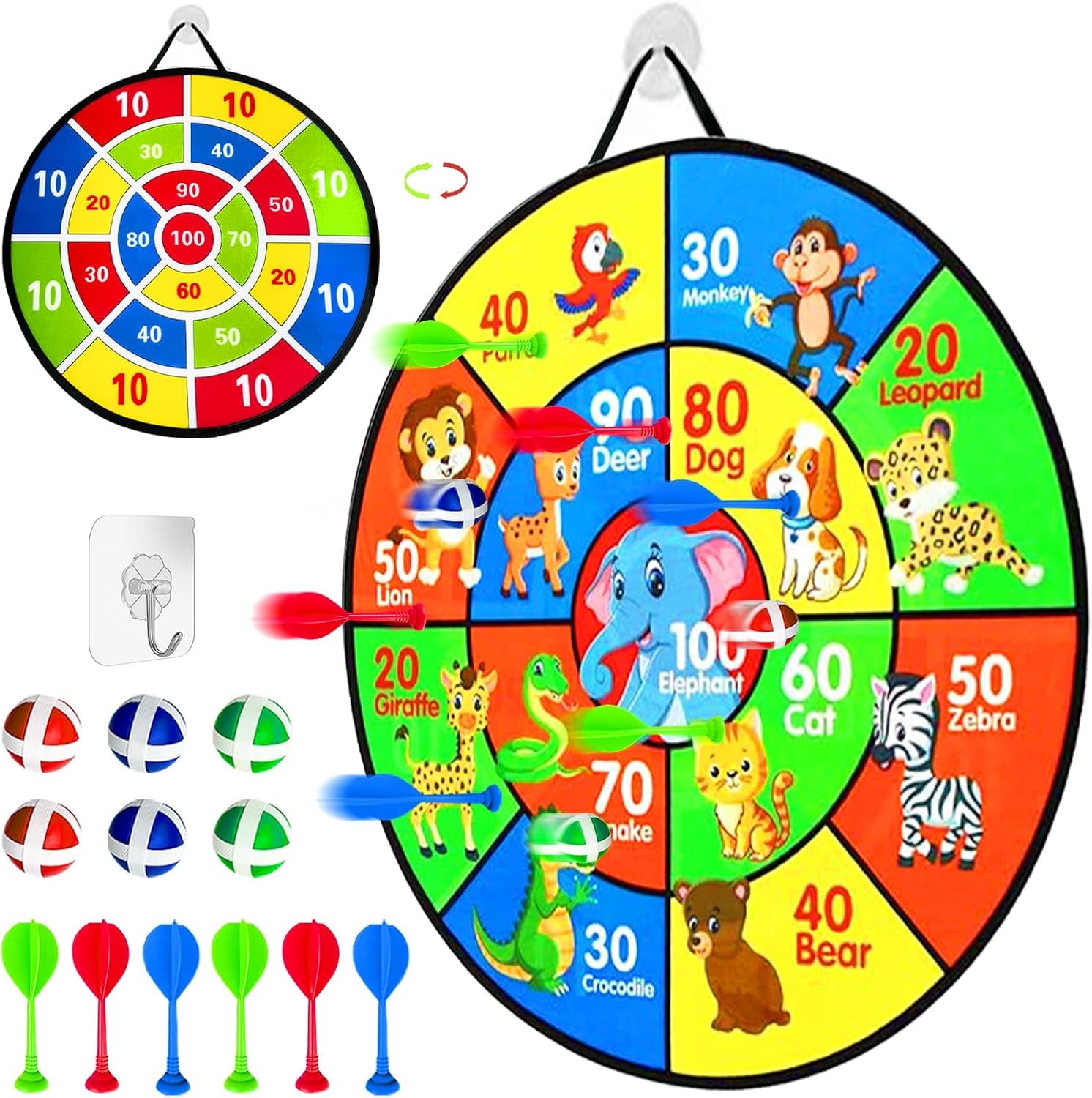 Dartscheibe Für Kinder,66 Cm Klett Dartscheibe Faltbares,Doppelseitige Dartscheibe Anzug Kinder Gamewurfspiel, Mit 6 Klebrigen Kugeln,Geburtstagsgeschenke Für 3 Jahre Und Ält