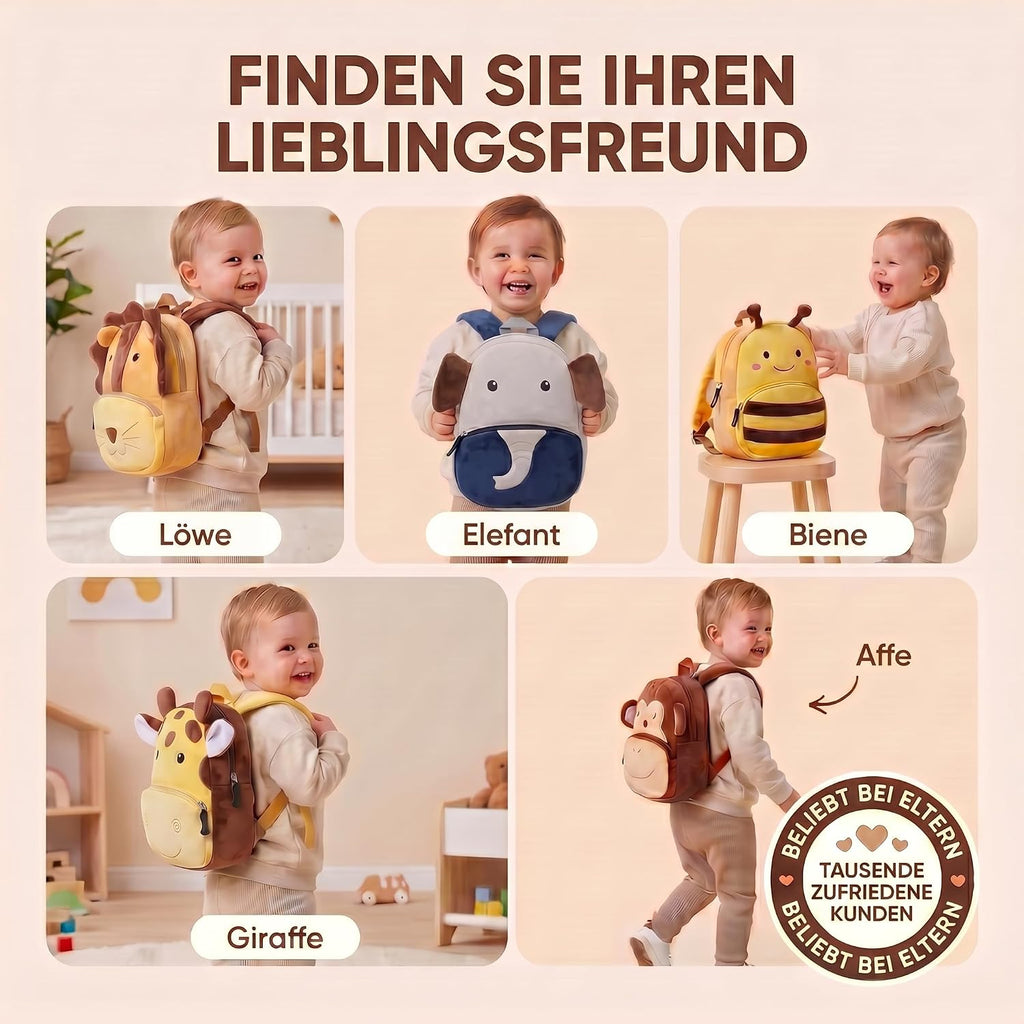 All Kids United Kinderrucksack Für Kleinkinder Kindergarten Rucksack Für Kinder Backpack Schultasche Tier-Rucksäcke 1-4 Jahre, Robust, Leichtgewichtig, Flauschig & Ergonomische Träger (Löwe)