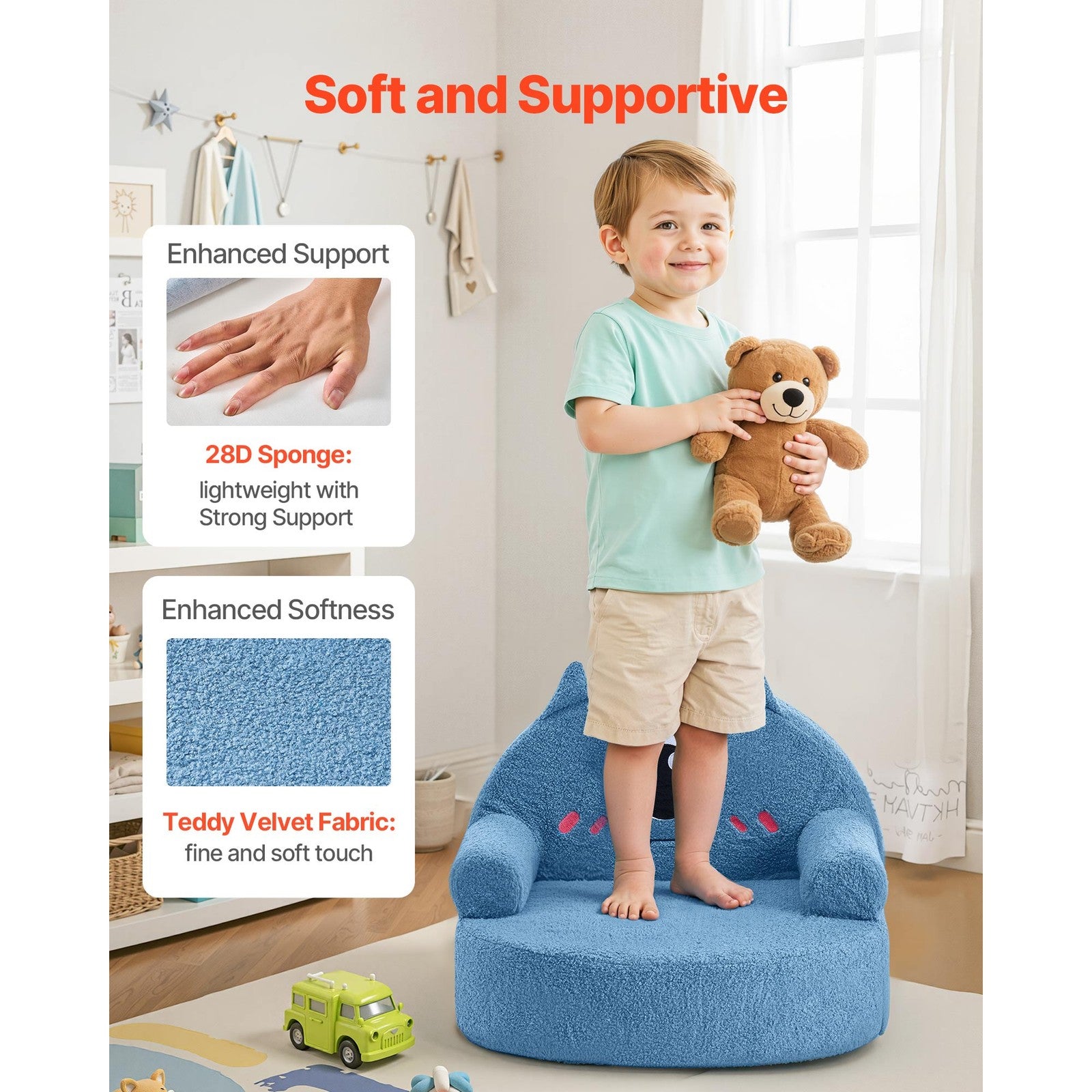 Uimoso Kindersofa Im Monster-Design Mit Armlehnen, Blau