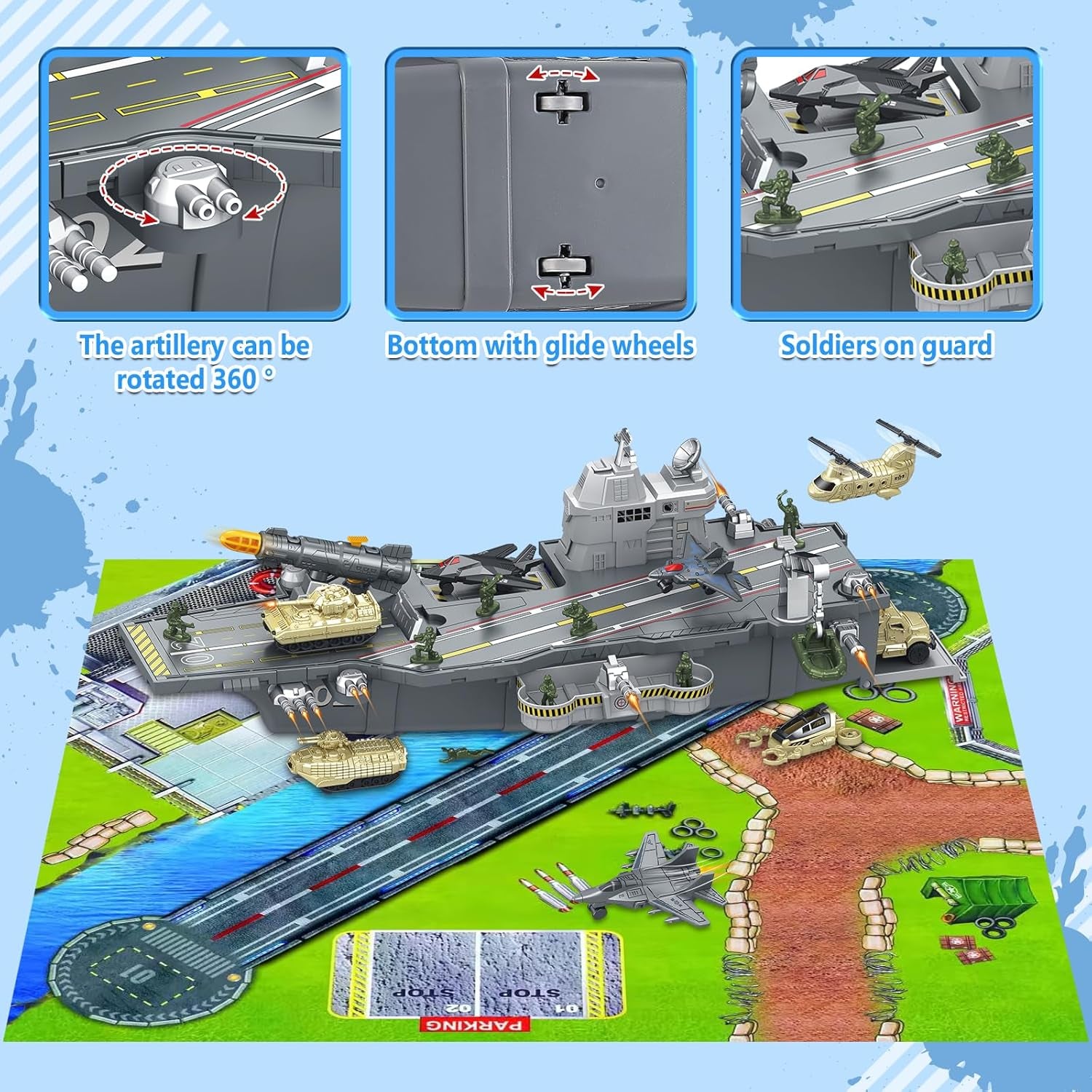 Deao Modellschiff-Flugzeugträger, Militär Flugzeug Spielzeug Set Für Kinder | Schlachtschiff Modell Mit Spielzeugsoldaten, Hubschrauber, Militärflugzeuge, Panzer, Kampfschiff Spielzeug Militärspielsachen