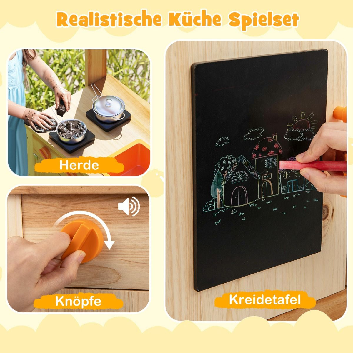 Kinder Mud Kitchen Mit Pflanzentöpfen & Kochgeschirr & Herden Holz Spielküche Spielset