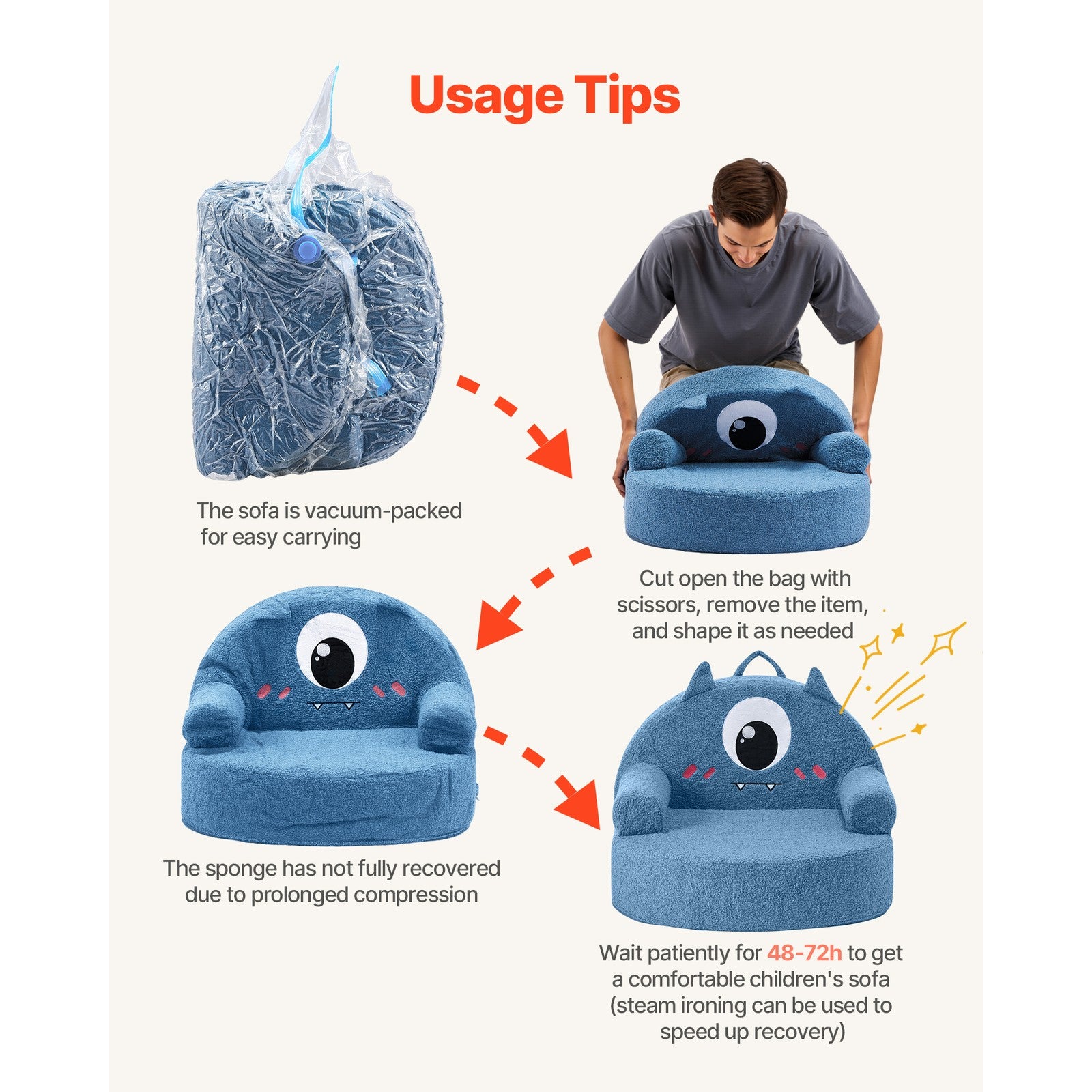 Uimoso Kindersofa Im Monster-Design Mit Armlehnen, Blau
