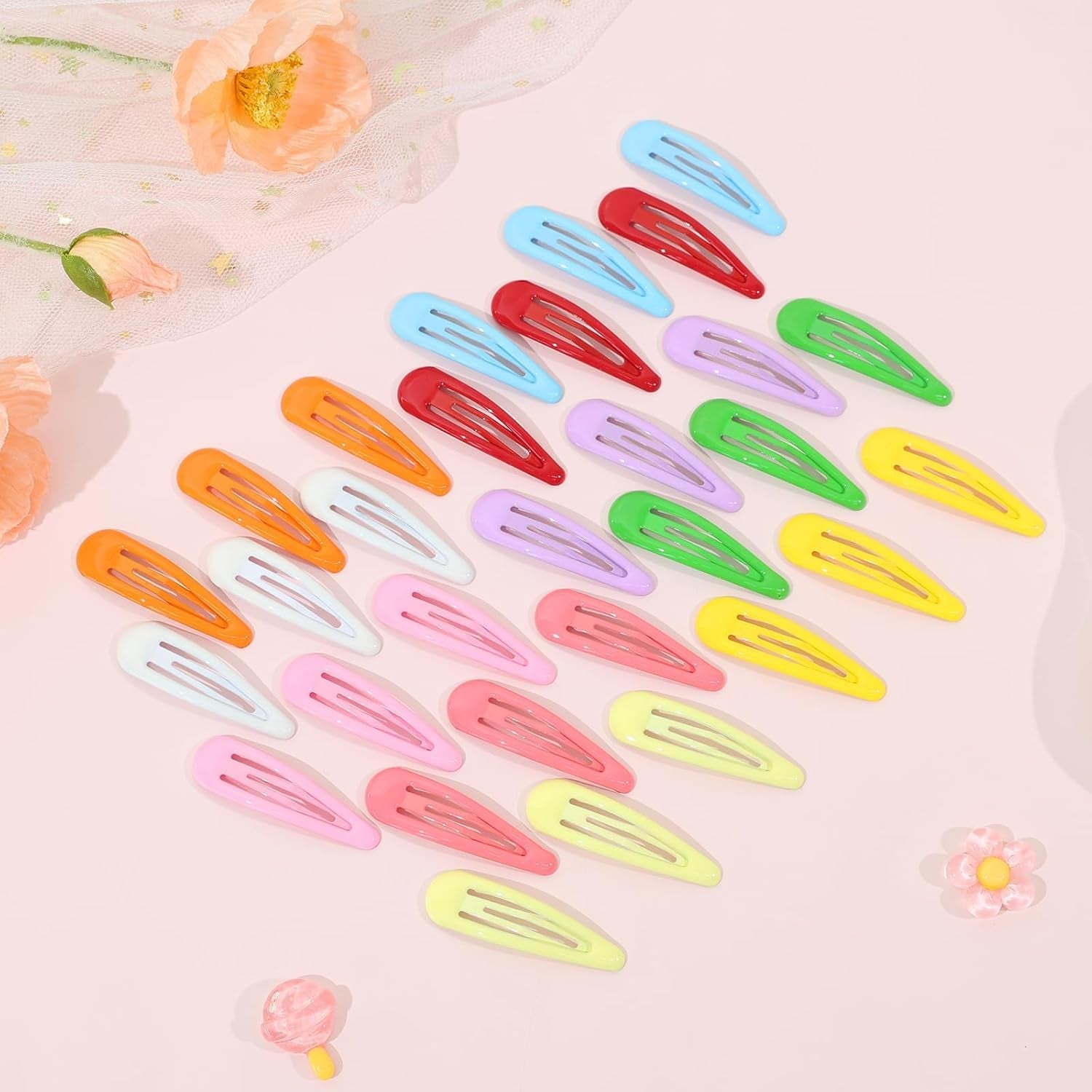 100 Stück 5Cm Haarspangen Mädchen Süße Haarclips Metall Snap Haarklammern in Bonbonfarbe Für Alltag & Party