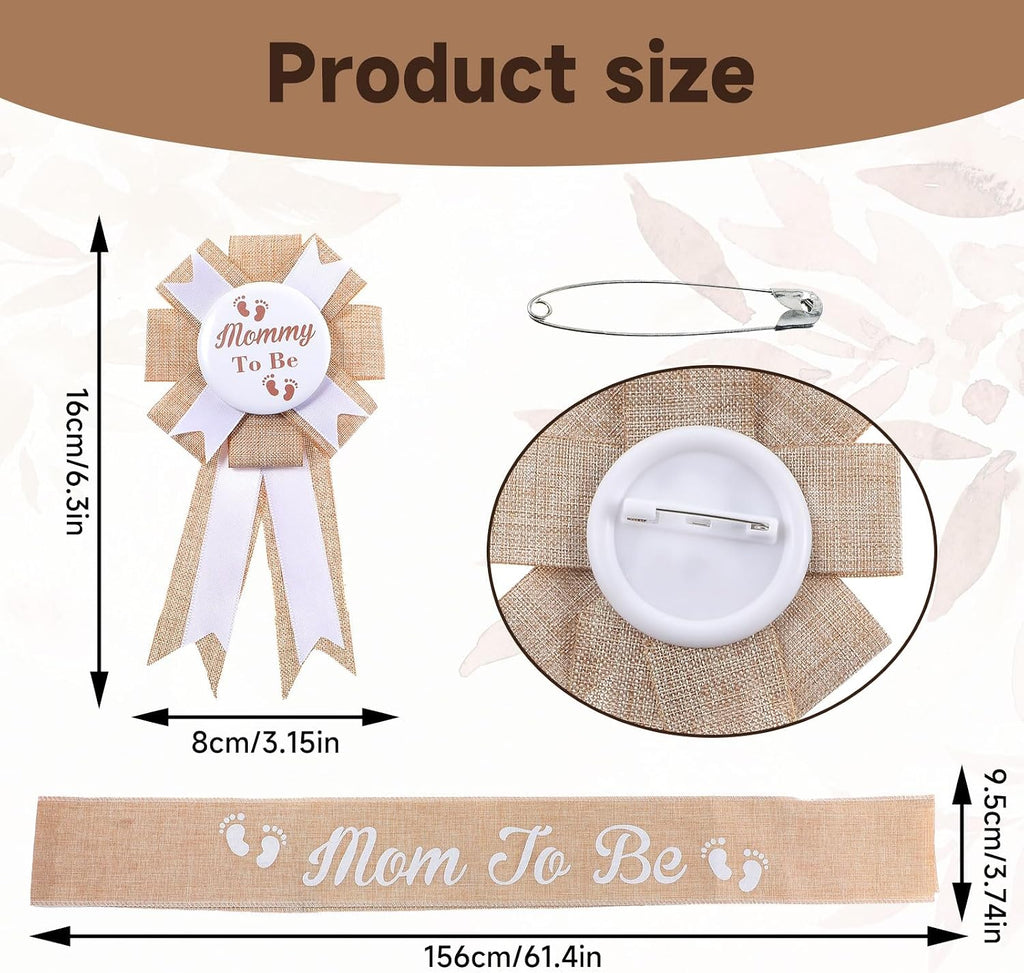 Mom to Be Schärpe Baby Shower Deko Set Mit Mom to Be Daddy to Be Abzeichen Baby Shower Schärpe Sackleinen Gürtel Für Mom to Be Anstecknadel Für Papa Babyparty Geschenk Party Dekoration