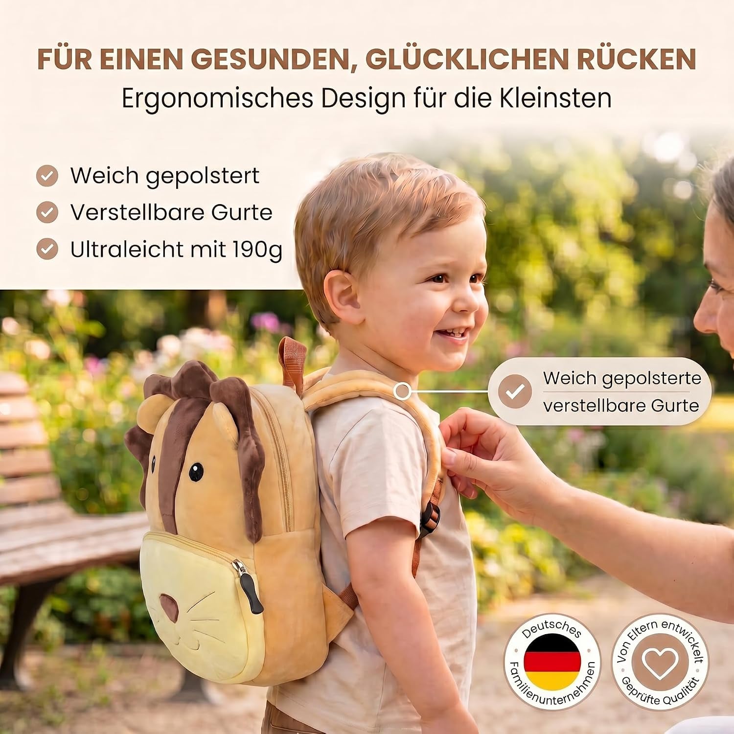 All Kids United Kinderrucksack Für Kleinkinder Kindergarten Rucksack Für Kinder Backpack Schultasche Tier-Rucksäcke 1-4 Jahre, Robust, Leichtgewichtig, Flauschig & Ergonomische Träger (Löwe)