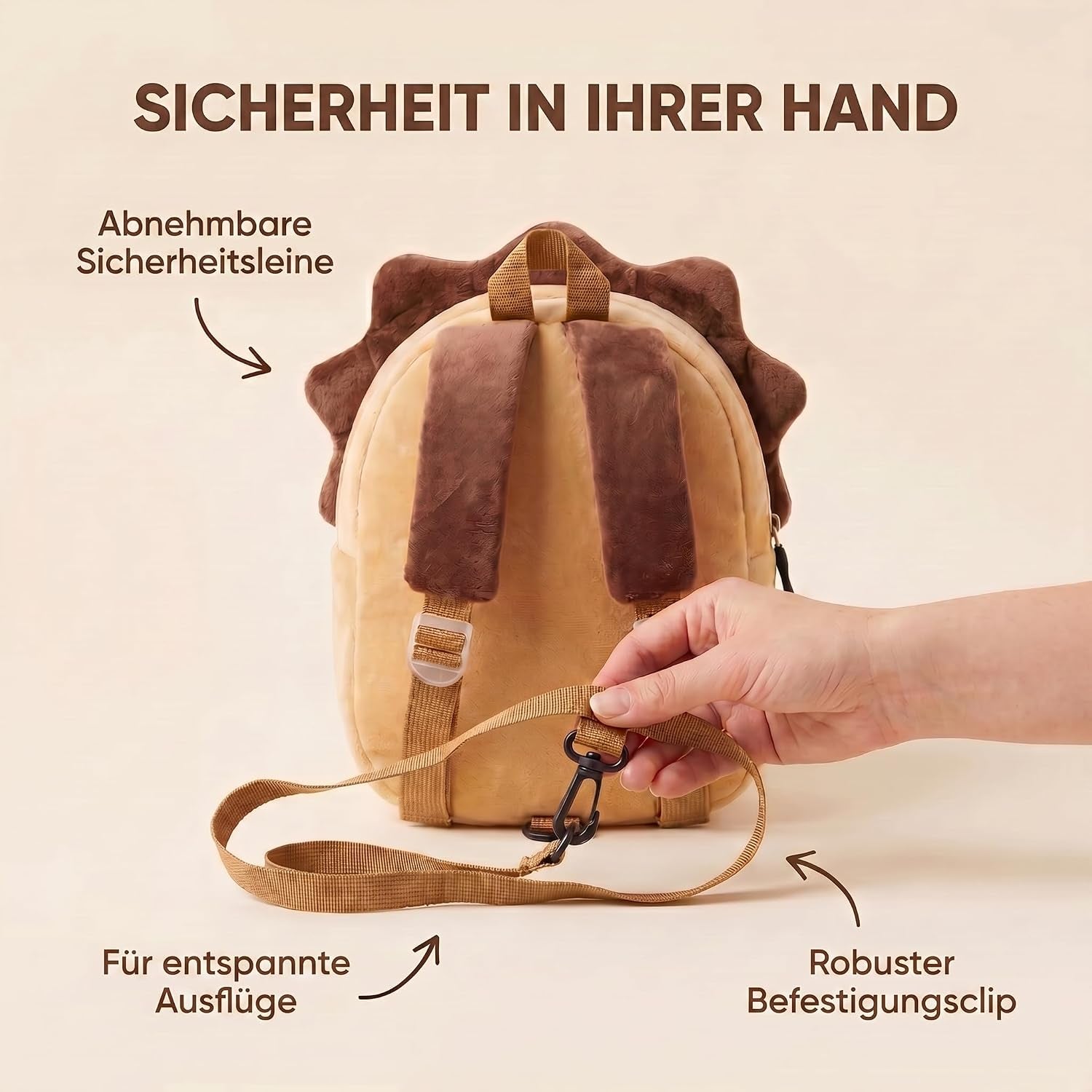 All Kids United Kinderrucksack Für Kleinkinder Kindergarten Rucksack Für Kinder Backpack Schultasche Tier-Rucksäcke 1-4 Jahre, Robust, Leichtgewichtig, Flauschig & Ergonomische Träger (Löwe)