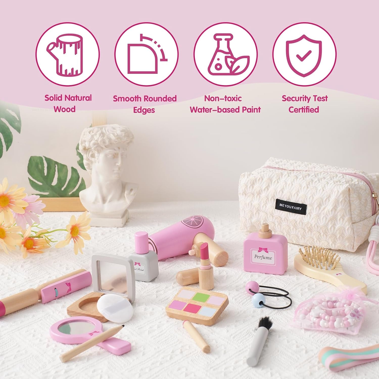 Holz Schminke Für Kinder Holzschminke Spielset Schminkkoffer Mädchen, 19PCS Make up Holzspielzeug Für Rollenspiele Ab 3, Weihnachten Geburtstag Geschenk Für Mädchen Ab 3 4 Jahre