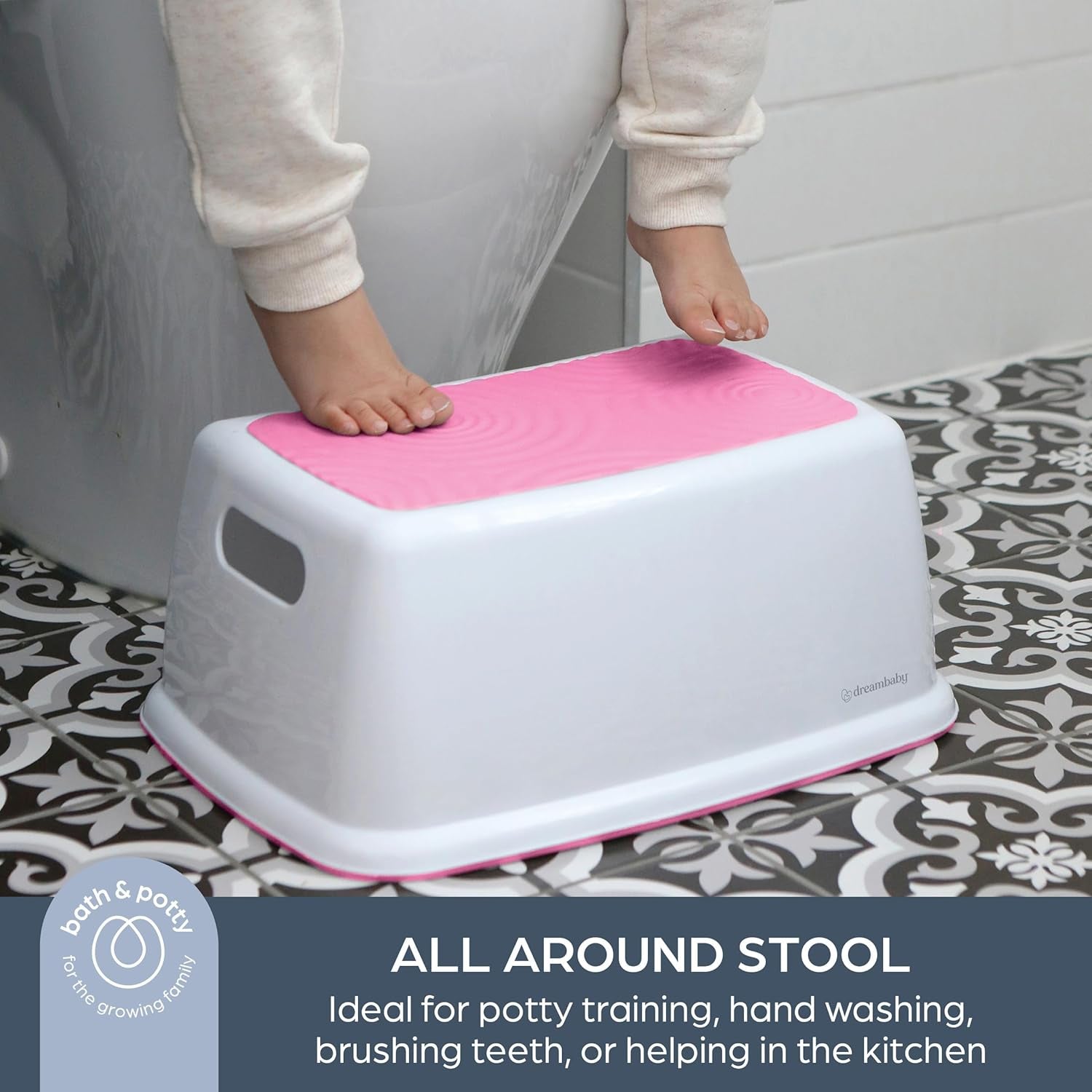 Easy-Up Toddler & Me Premium Step Stool - Anti-Slip Base & Sure-Grip Topper - Supports up to 145Kg - Easy to Clean, Lightweight and Durable Step up for Toddlers, Kids & Adults - Pink